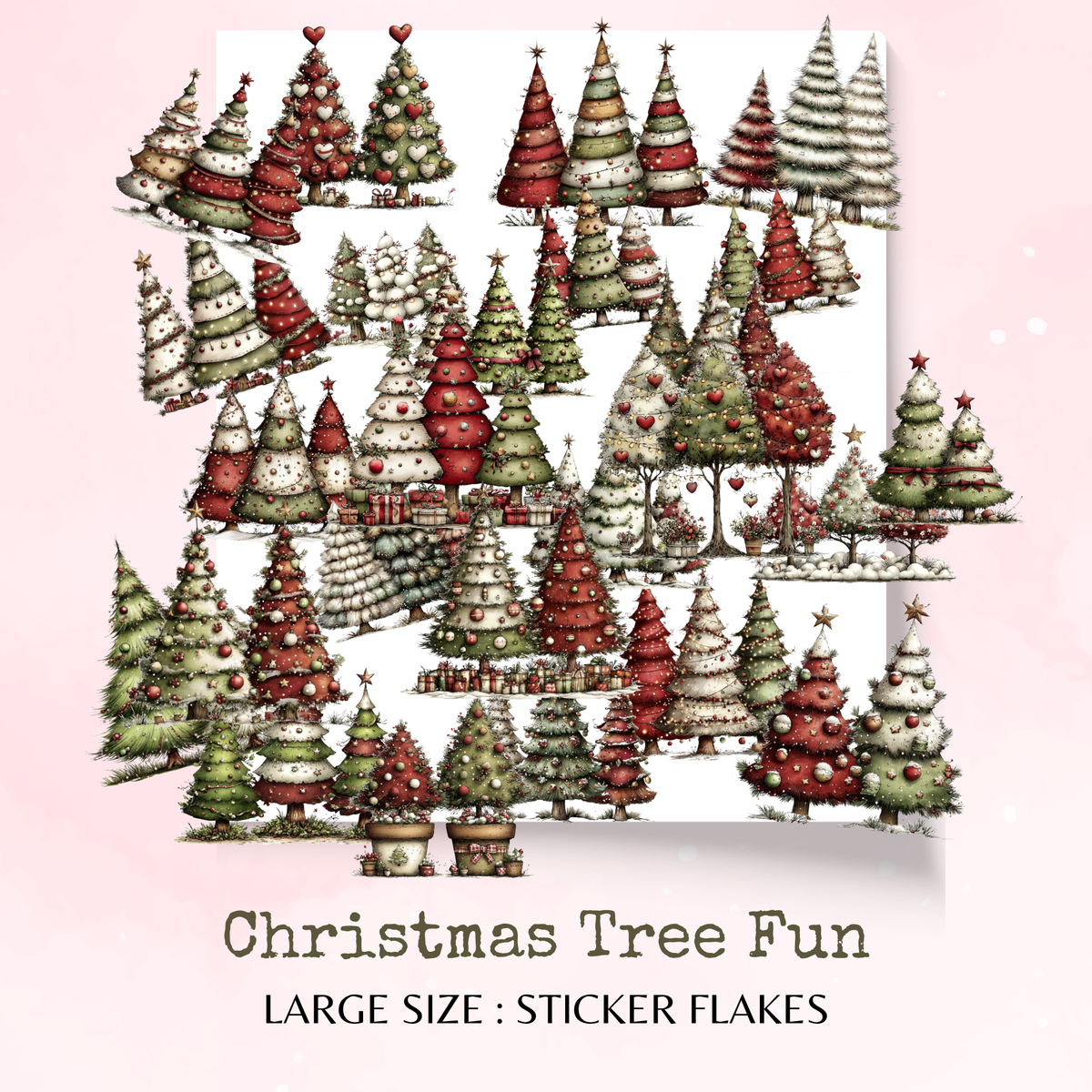 Christmas Tree Fun - Large Size - Sticker Flakes - Planner and Journal Stickers - Stationery - Watercolour