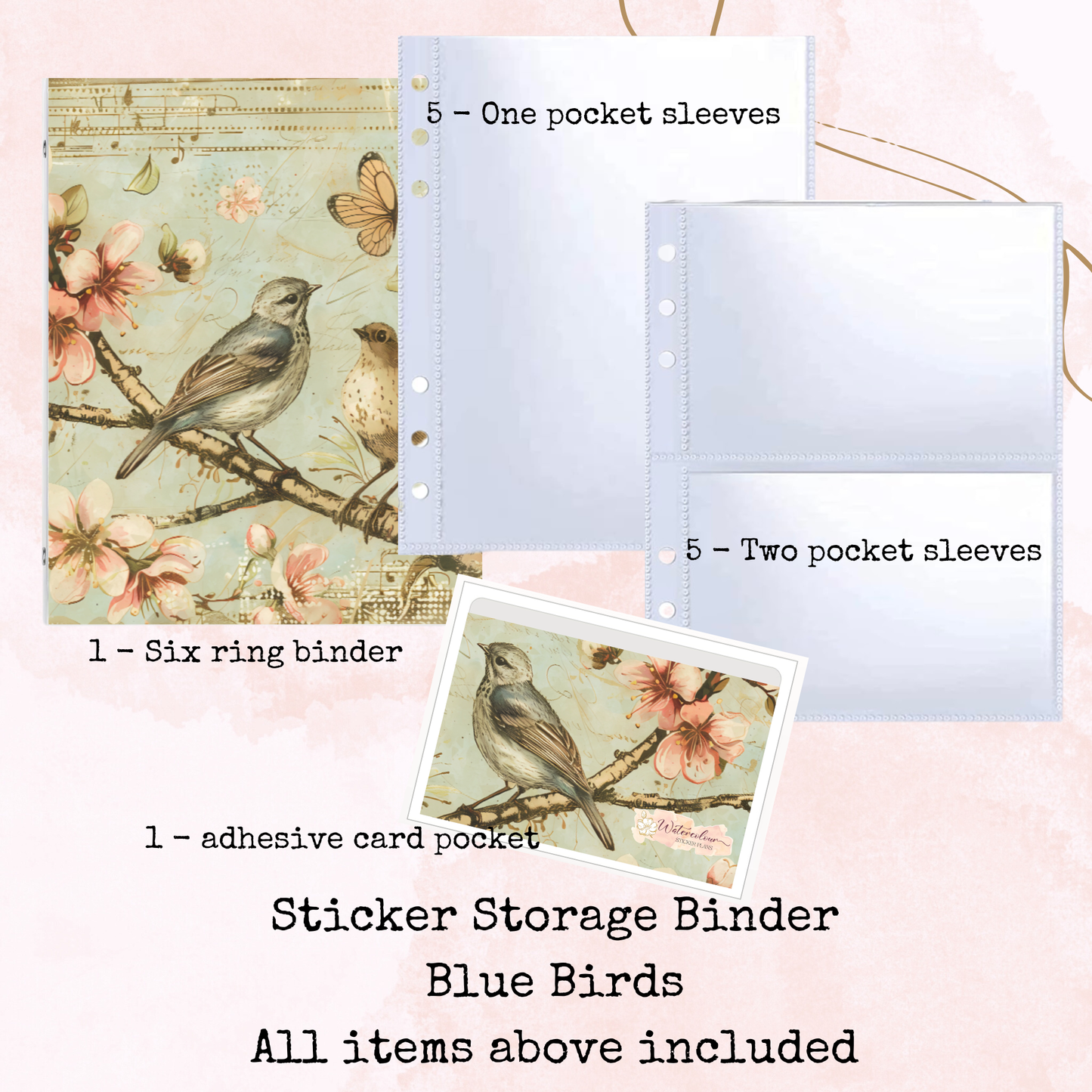 Blue Birds - Sticker Storage Binder- A5 Binder - Stationery Accessory - Watercolour