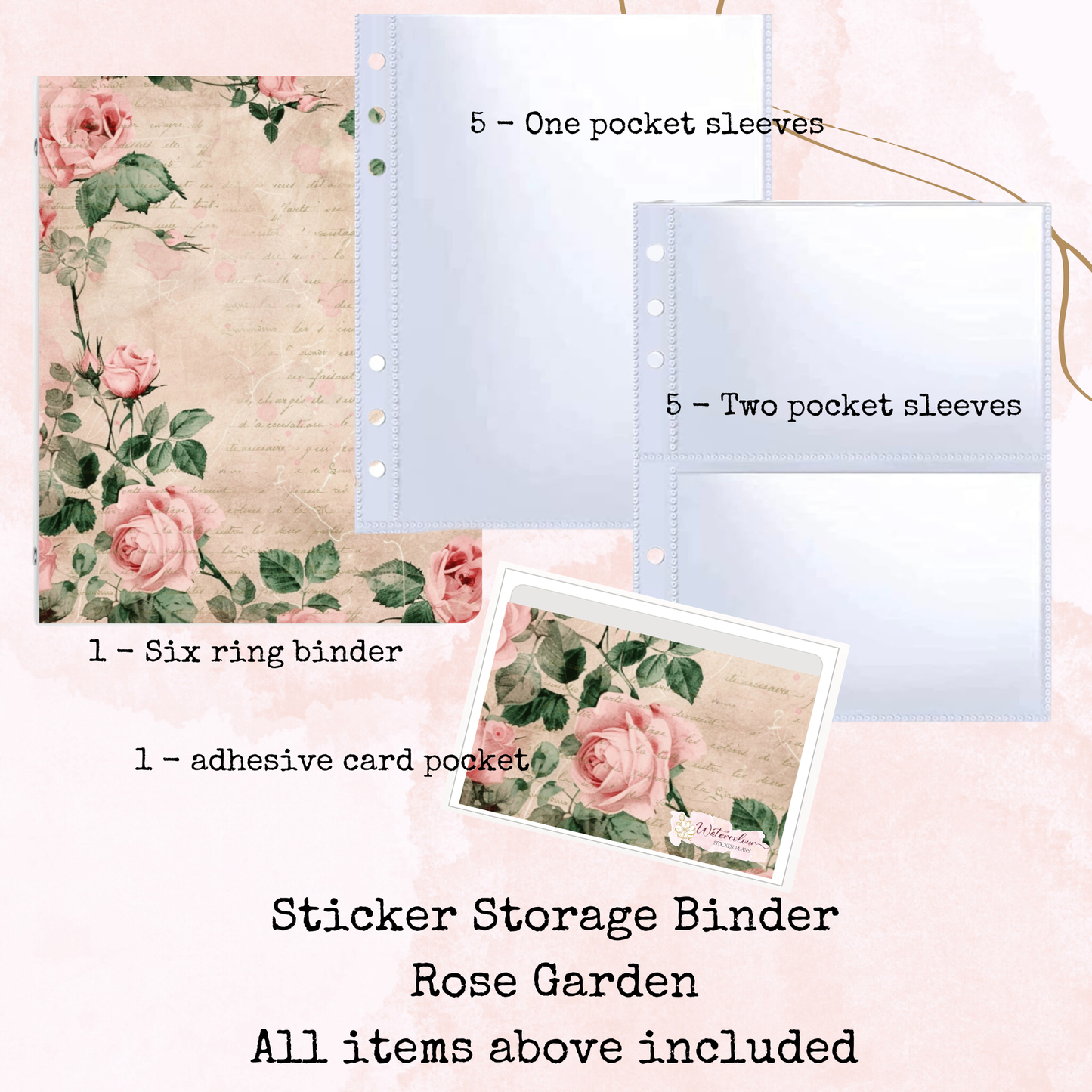 Rose Garden - Sticker Storage Binder- A5 Binder - Stationery Accessory - Watercolour