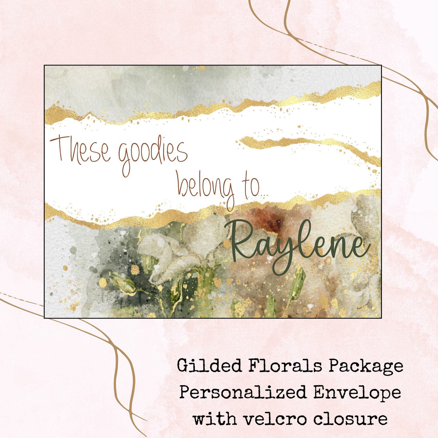 Gilded Florals Package - Custom Plastic Envelope - Stationery - Storage - Watercolour