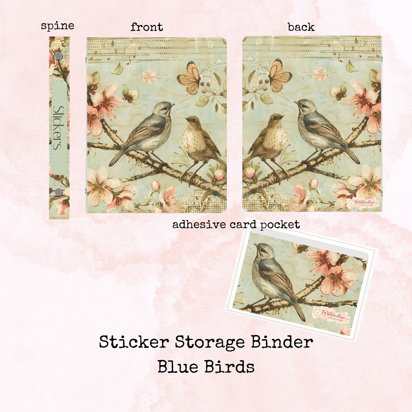 Blue Birds - Sticker Storage Binder- A5 Binder - Stationery Accessory - Watercolour