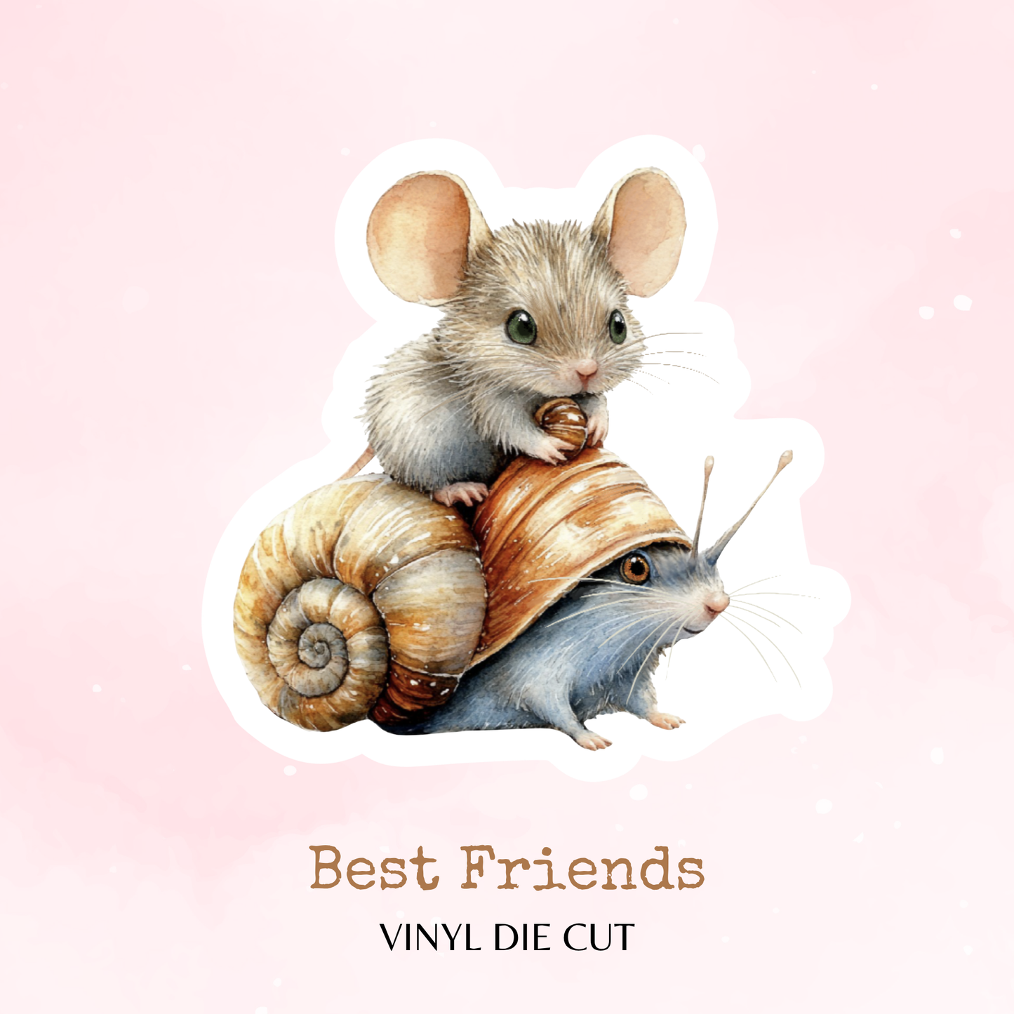 Best Friends - Mouse and Snail Friends - Vinyl Die Cut - Waterproof Stickers - Watercolour