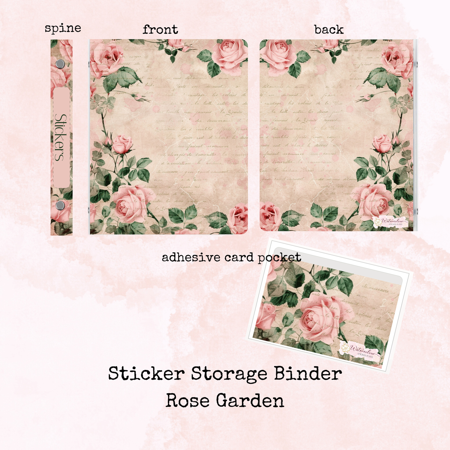 Rose Garden - Sticker Storage Binder- A5 Binder - Stationery Accessory - Watercolour