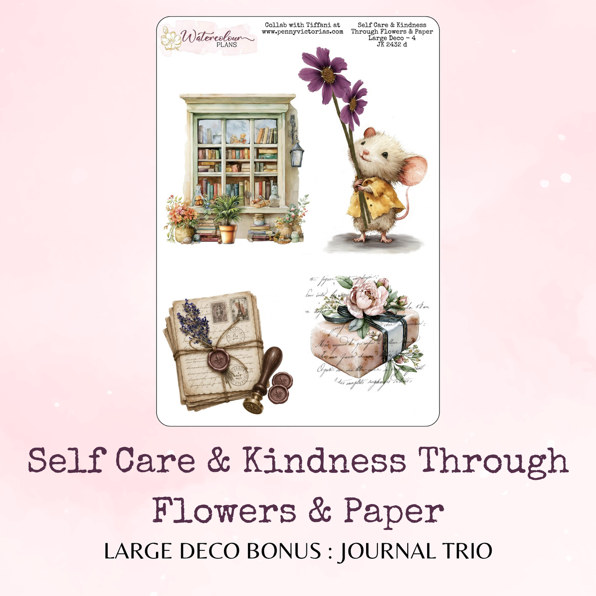 Self Care and Kindness Through Flowers and Paper - Large Deco Stickers - Journal Trio - Planner Stickers - Stationery - Watercolour