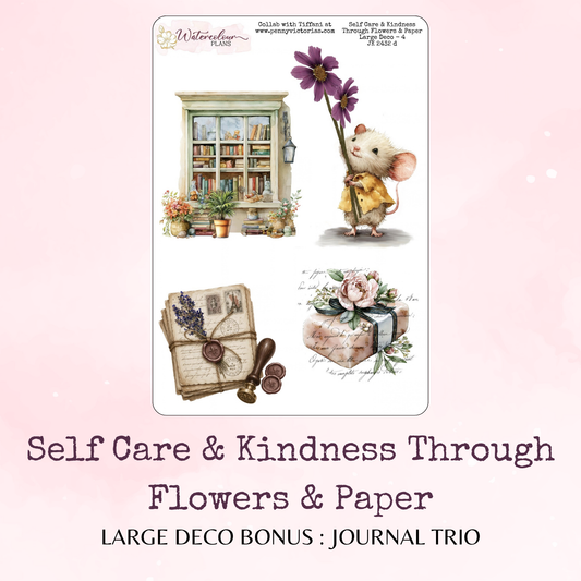 Self Care and Kindness Through Flowers and Paper - Large Deco Stickers - Journal Trio - Planner Stickers - Stationery - Watercolour