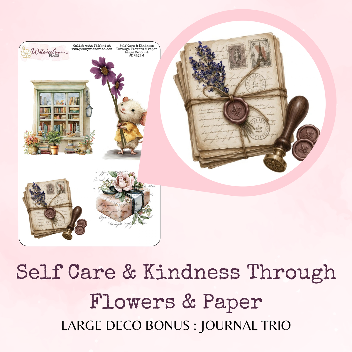 Self Care and Kindness Through Flowers and Paper - Large Deco Stickers - Journal Trio - Planner Stickers - Stationery - Watercolour