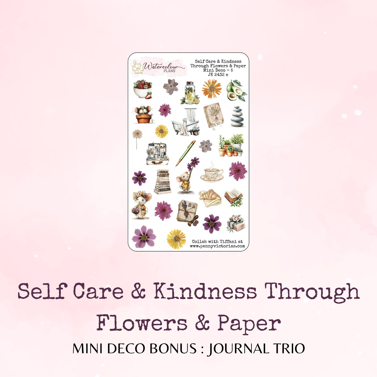 Self Care and Kindness Through Flowers and Paper - Mini Deco Stickers - Journal Trio - Planner Stickers - Stationery - Watercolour