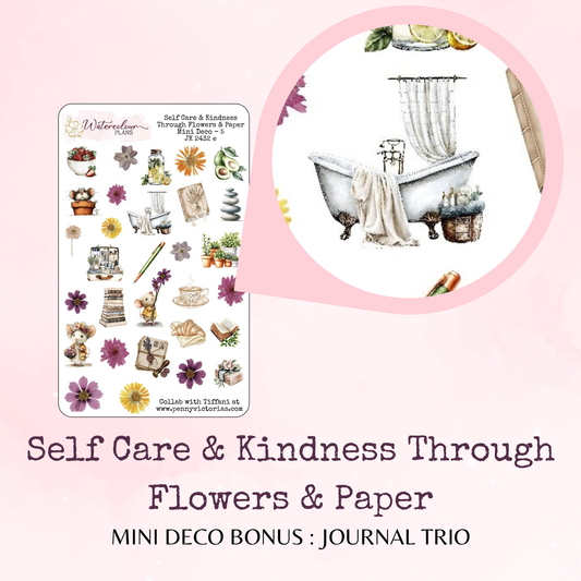Self Care and Kindness Through Flowers and Paper - Mini Deco Stickers - Journal Trio - Planner Stickers - Stationery - Watercolour