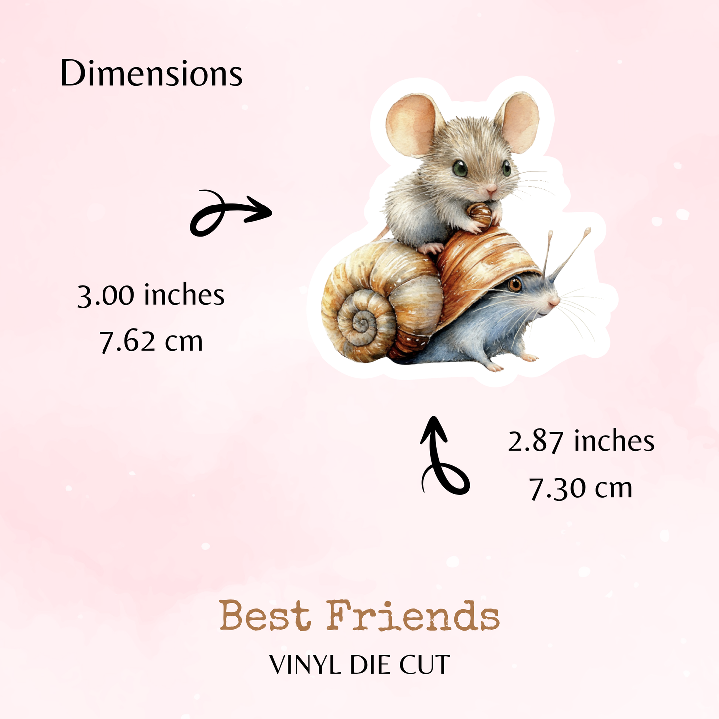Best Friends - Mouse and Snail Friends - Vinyl Die Cut - Waterproof Stickers - Watercolour