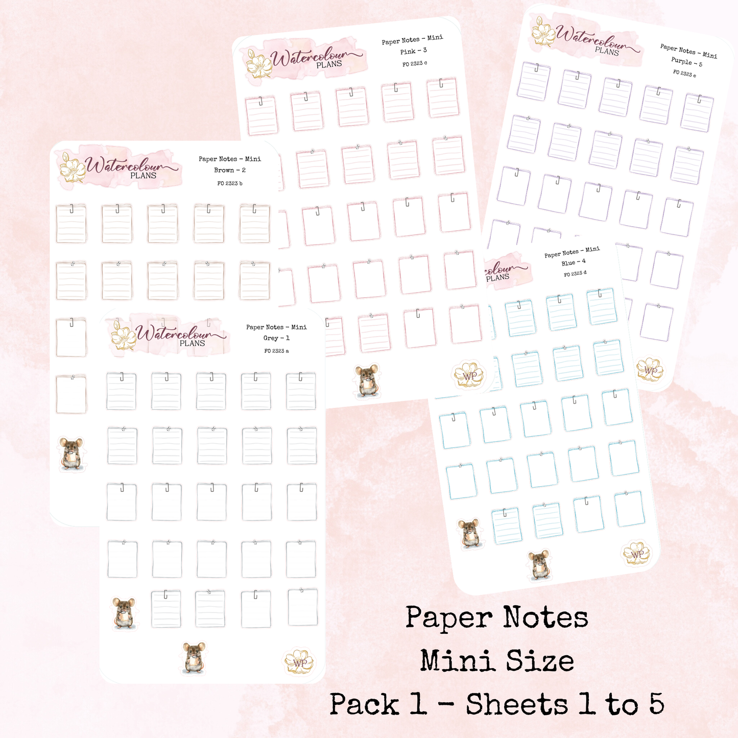 Paper Notes - Mini Size - Note Stickers - Planner Stickers - Stationery - Watercolour