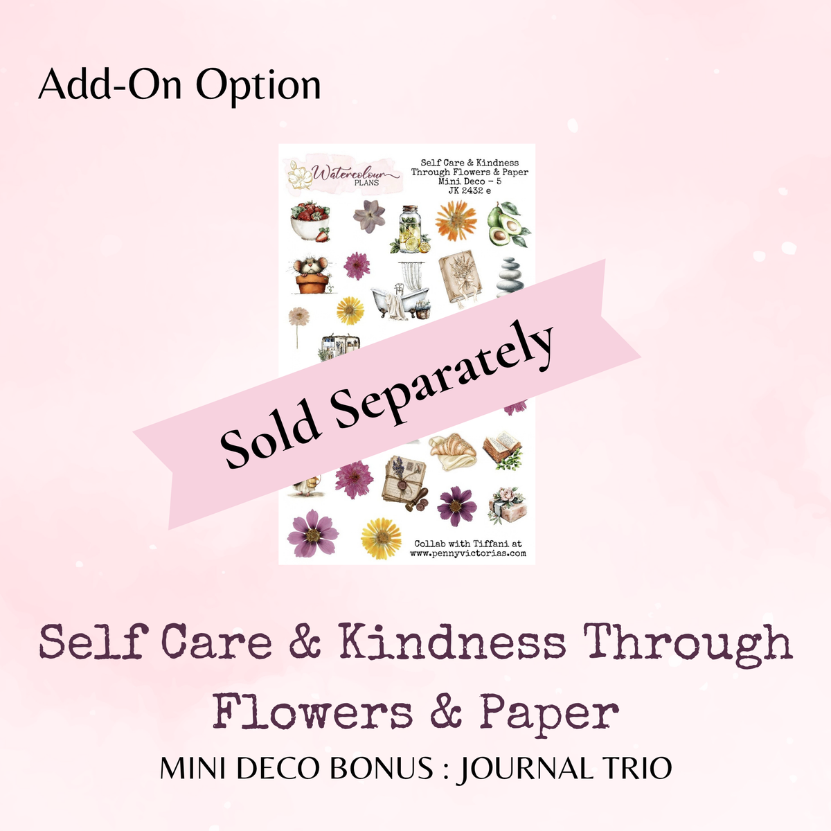 Self Care and Kindness Through Flowers and Paper - Journal Trio - Journal and Planner Stickers - Stationery - Watercolour