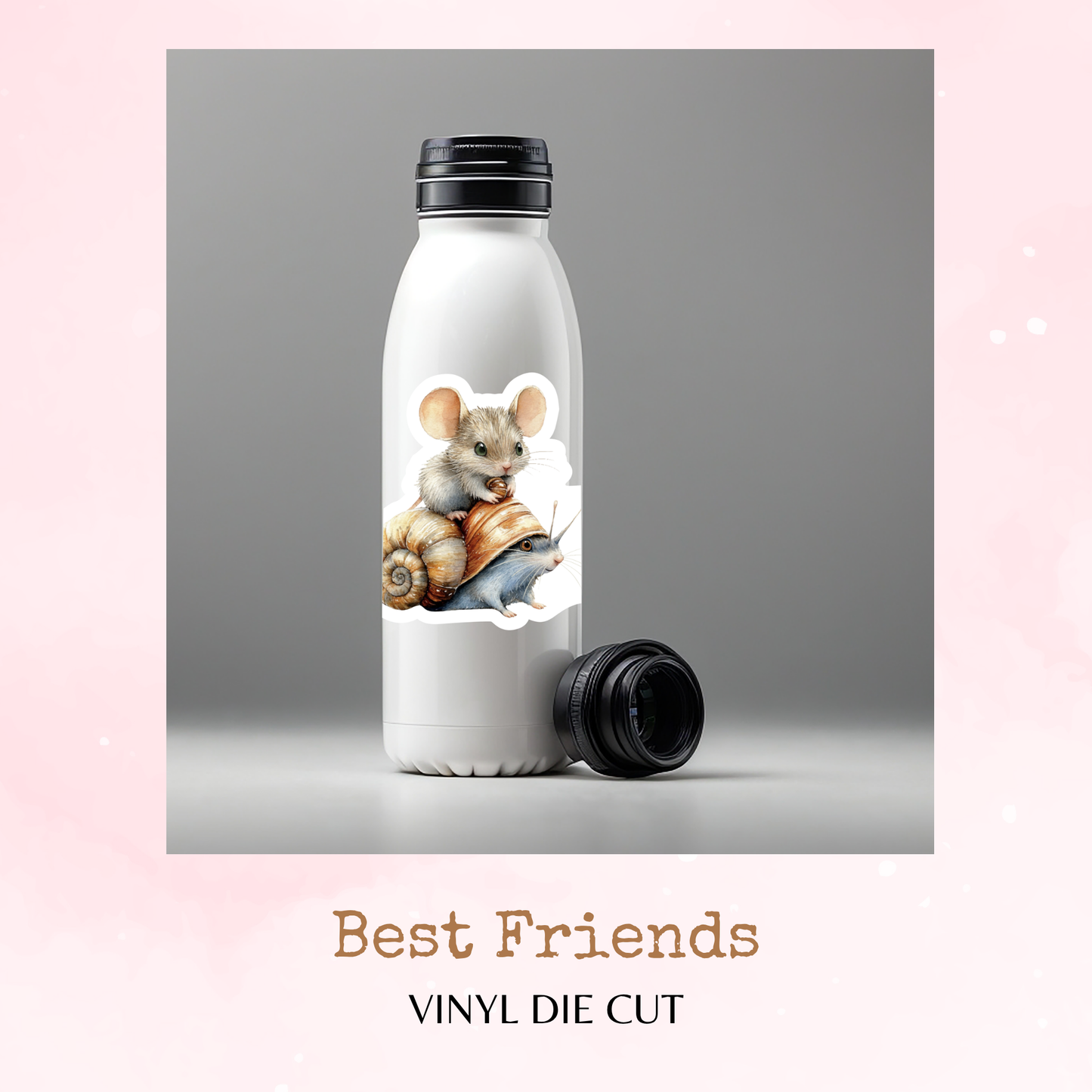 Best Friends - Mouse and Snail Friends - Vinyl Die Cut - Waterproof Stickers - Watercolour