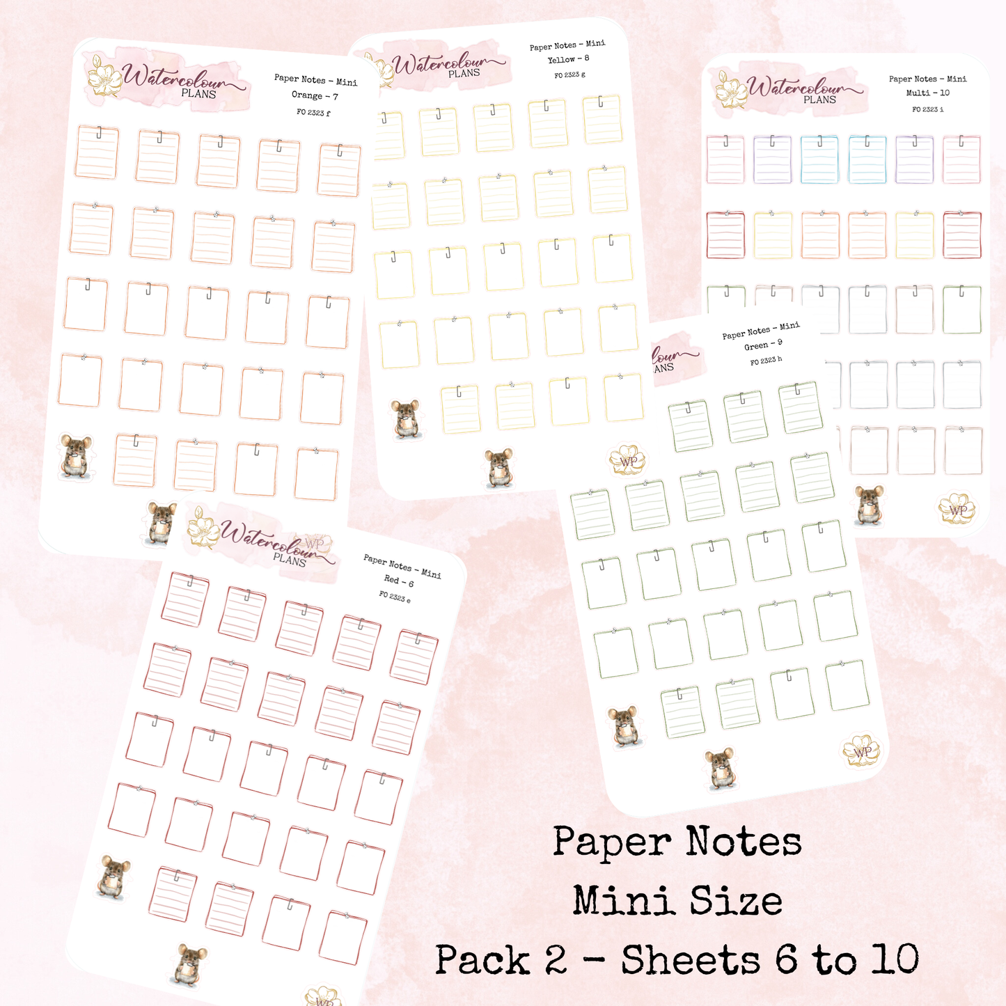 Paper Notes - Mini Size - Note Stickers - Planner Stickers - Stationery - Watercolour
