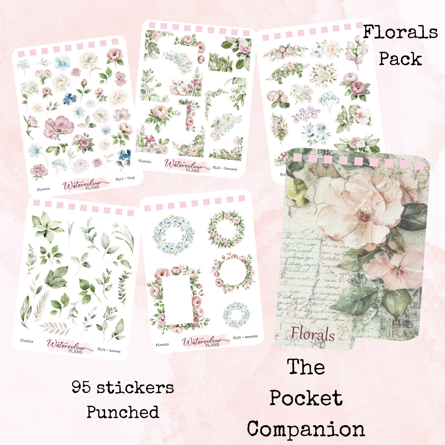The Pocket Companion - Florals Pack - Flower Stickers - Mini Size - Stationery - Watercolour