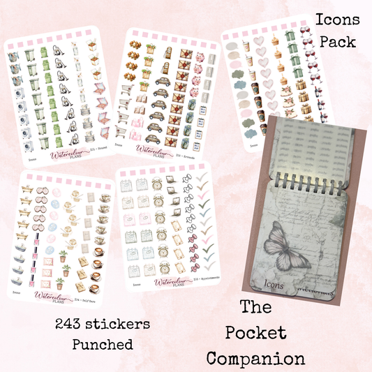 The Pocket Companion - Icons Pack - Icon Stickers - Mini Size - Stationery - Watercolour