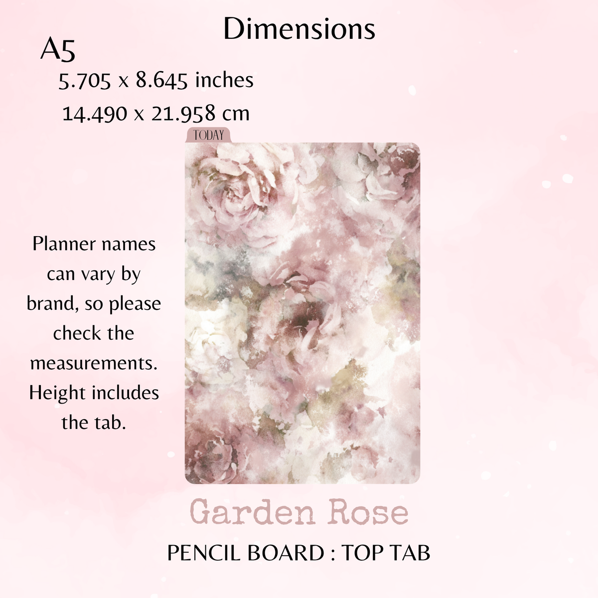 Garden Rose - Pencil Board - Top Tab - Dashboard - Stationery - Planning Accessory - Watercolour