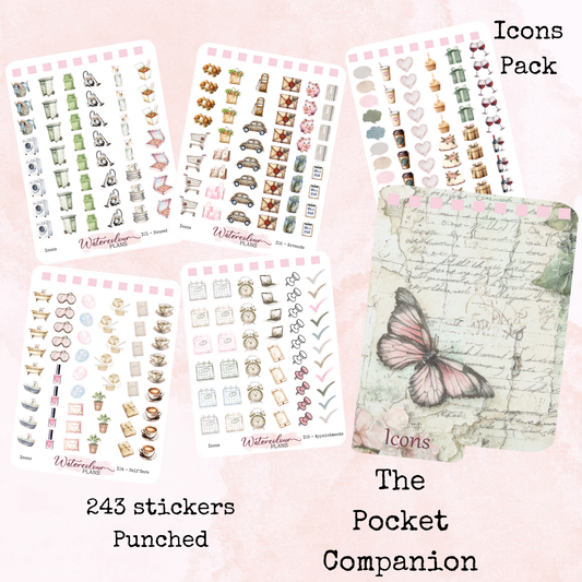 The Pocket Companion - Icons Pack - Icon Stickers - Mini Size - Stationery - Watercolour