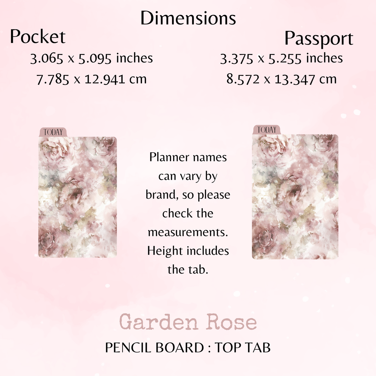 Garden Rose - Pencil Board - Top Tab - Dashboard - Stationery - Planning Accessory - Watercolour