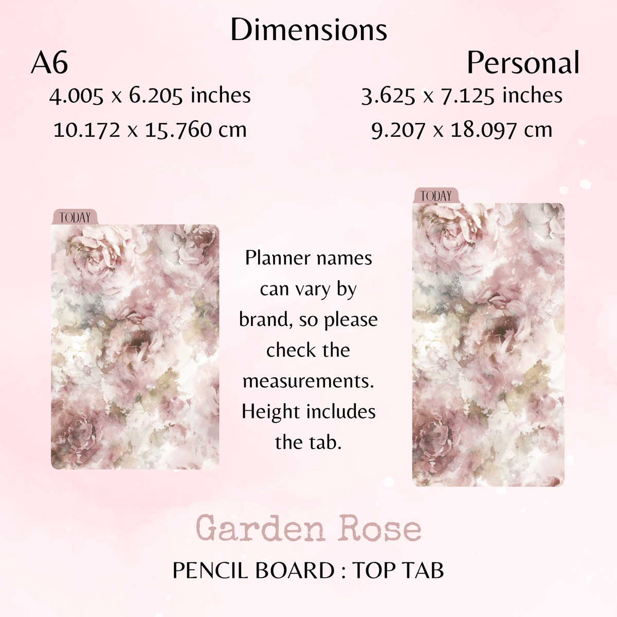Garden Rose - Pencil Board - Top Tab - Dashboard - Stationery - Planning Accessory - Watercolour