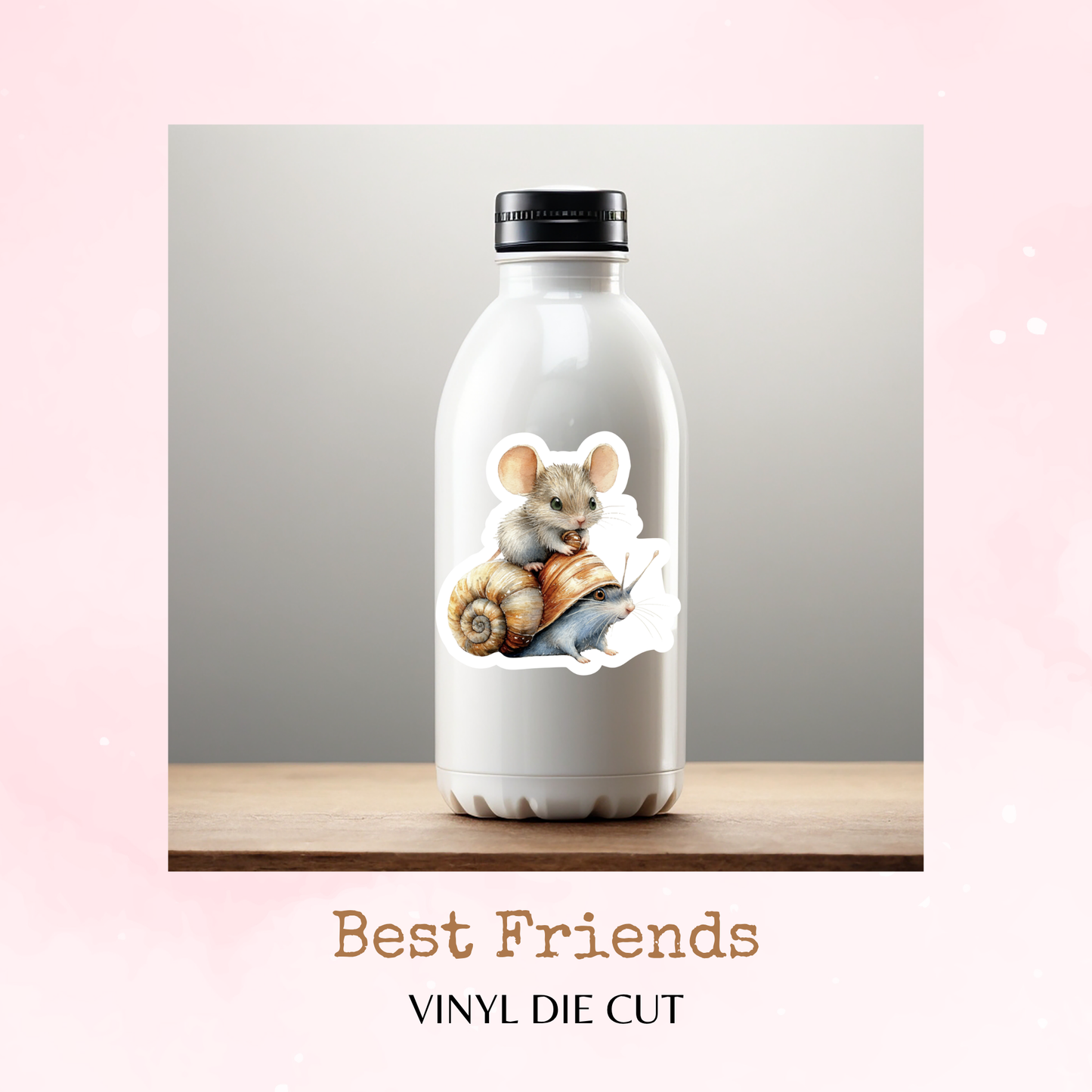 Best Friends - Mouse and Snail Friends - Vinyl Die Cut - Waterproof Stickers - Watercolour