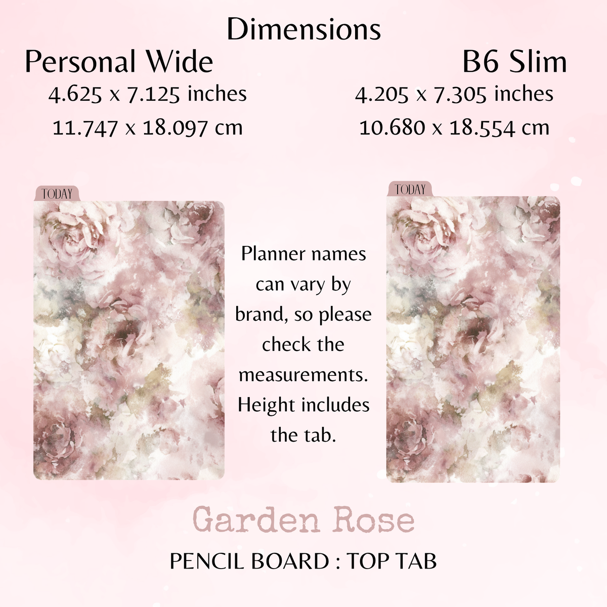 Garden Rose - Pencil Board - Top Tab - Dashboard - Stationery - Planning Accessory - Watercolour