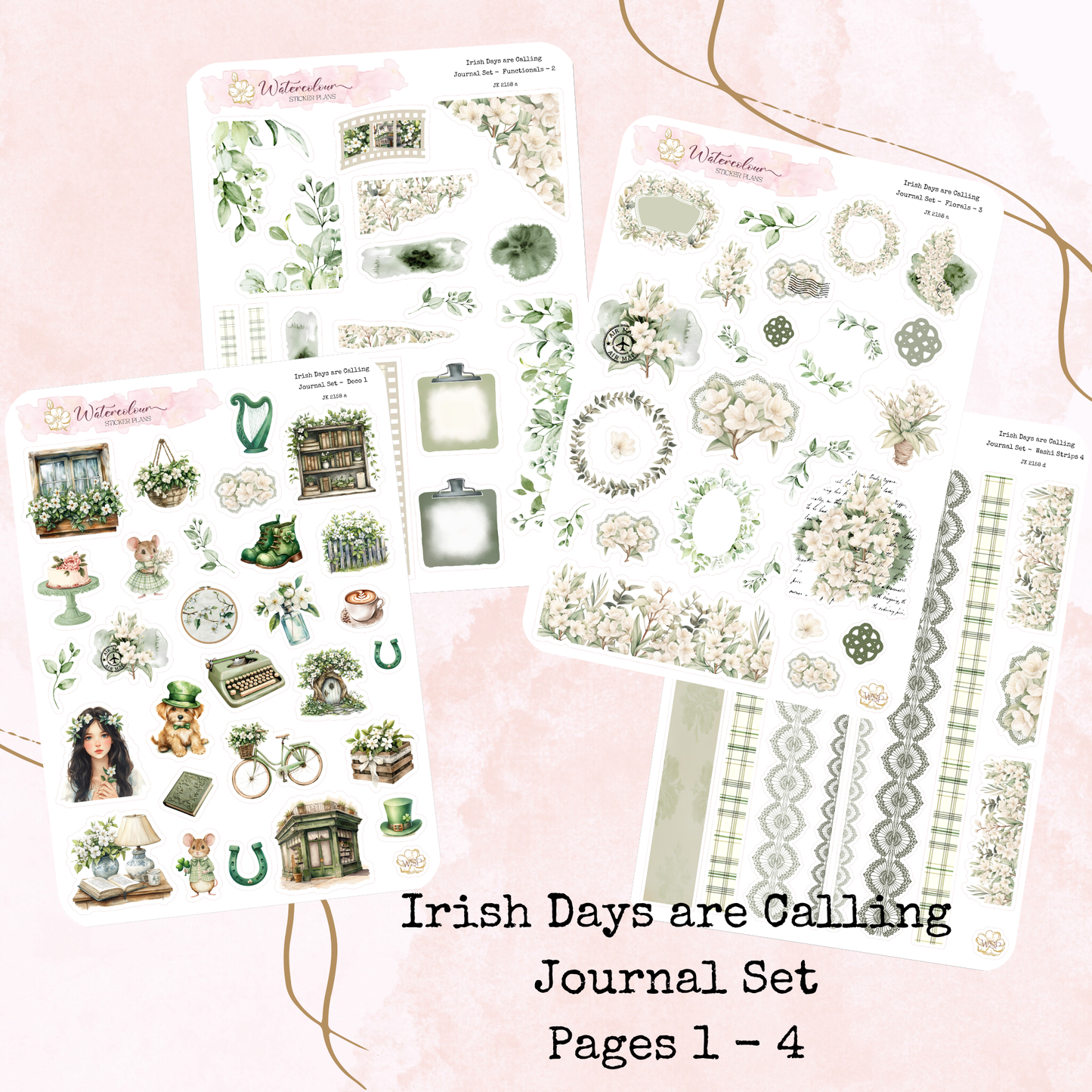 Irish Days are Calling - 4 Sheet Journal Set - Planner Stickers - Stationery - Watercolour