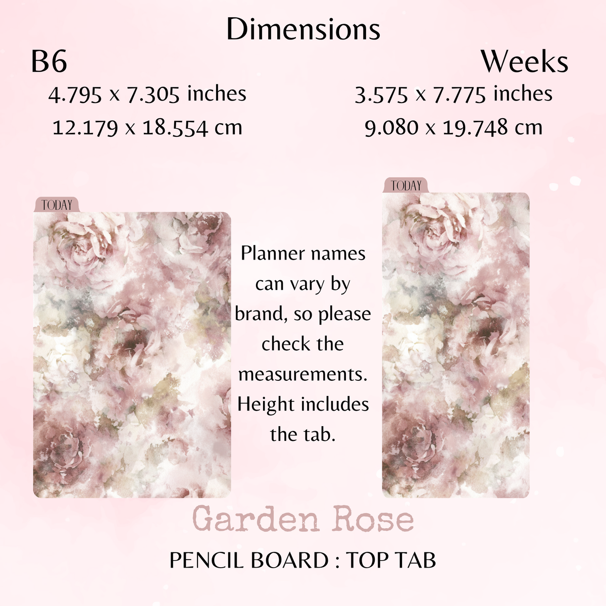 Garden Rose - Pencil Board - Top Tab - Dashboard - Stationery - Planning Accessory - Watercolour