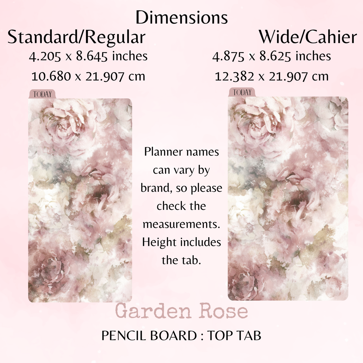 Garden Rose - Pencil Board - Top Tab - Dashboard - Stationery - Planning Accessory - Watercolour