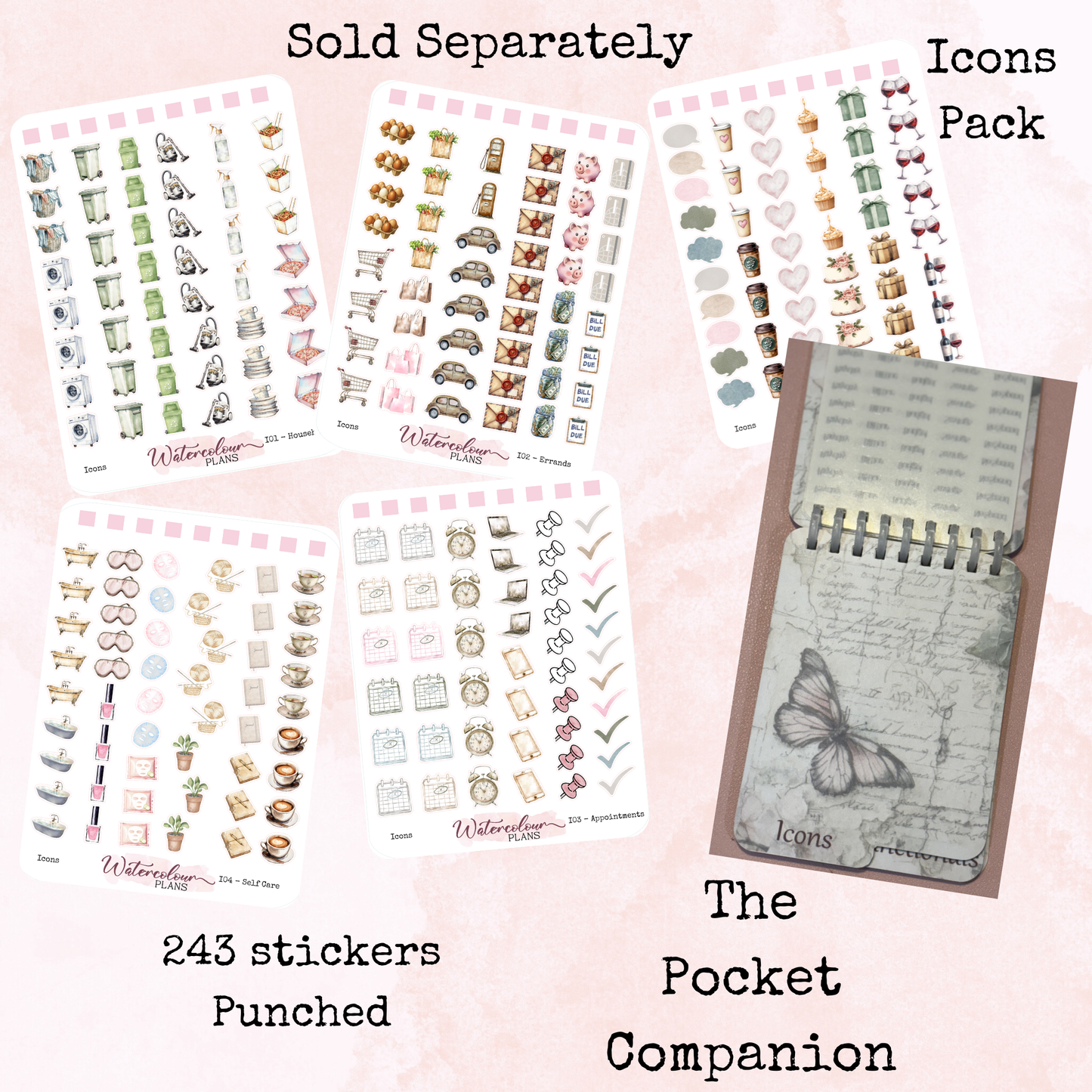 The Pocket Companion - Base Pack - Script Sticker Sheets - Mini Size - Stationery - Watercolour