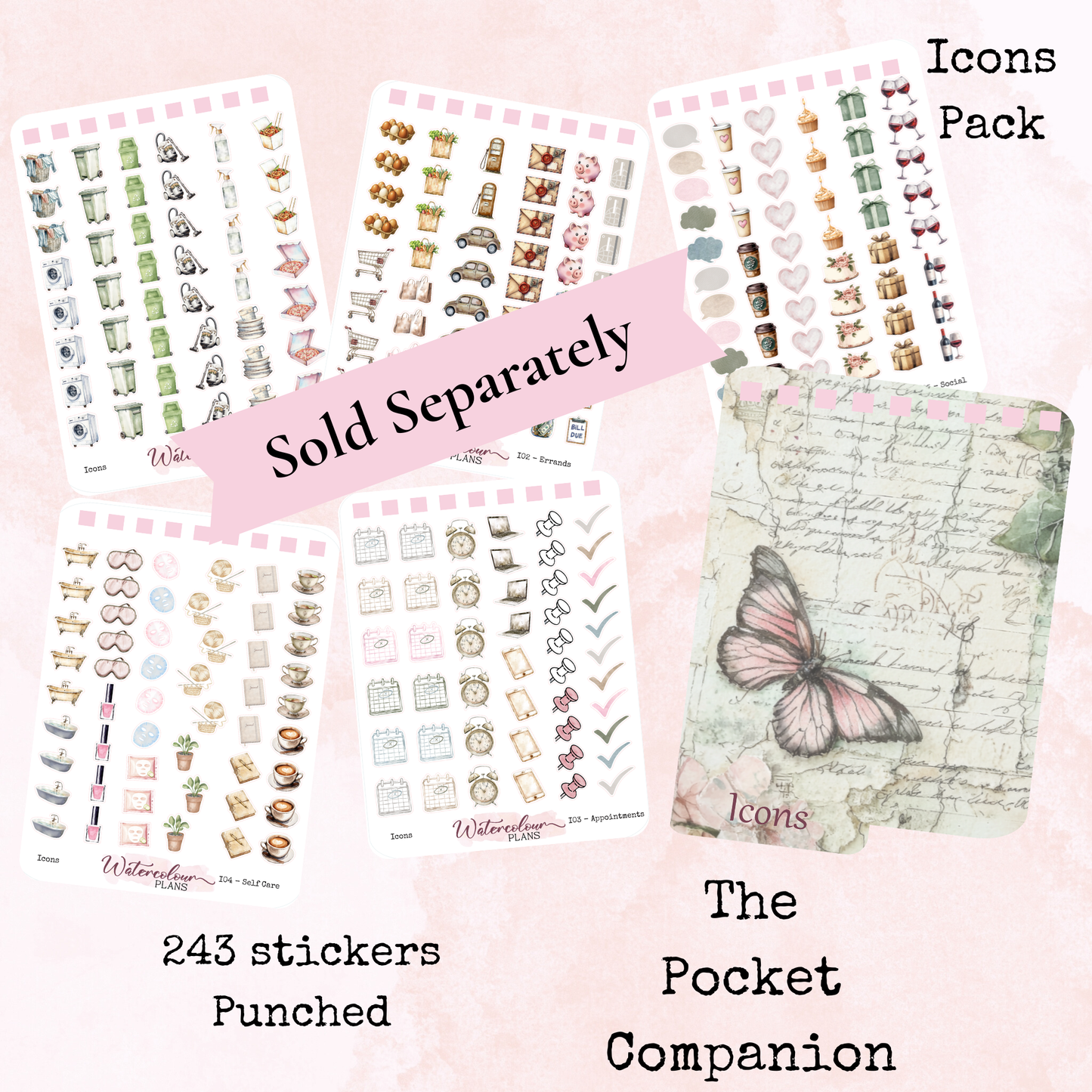 The Pocket Companion - Base Pack - Mini Scripts - Sticker Sheets - Stationery - Watercolour