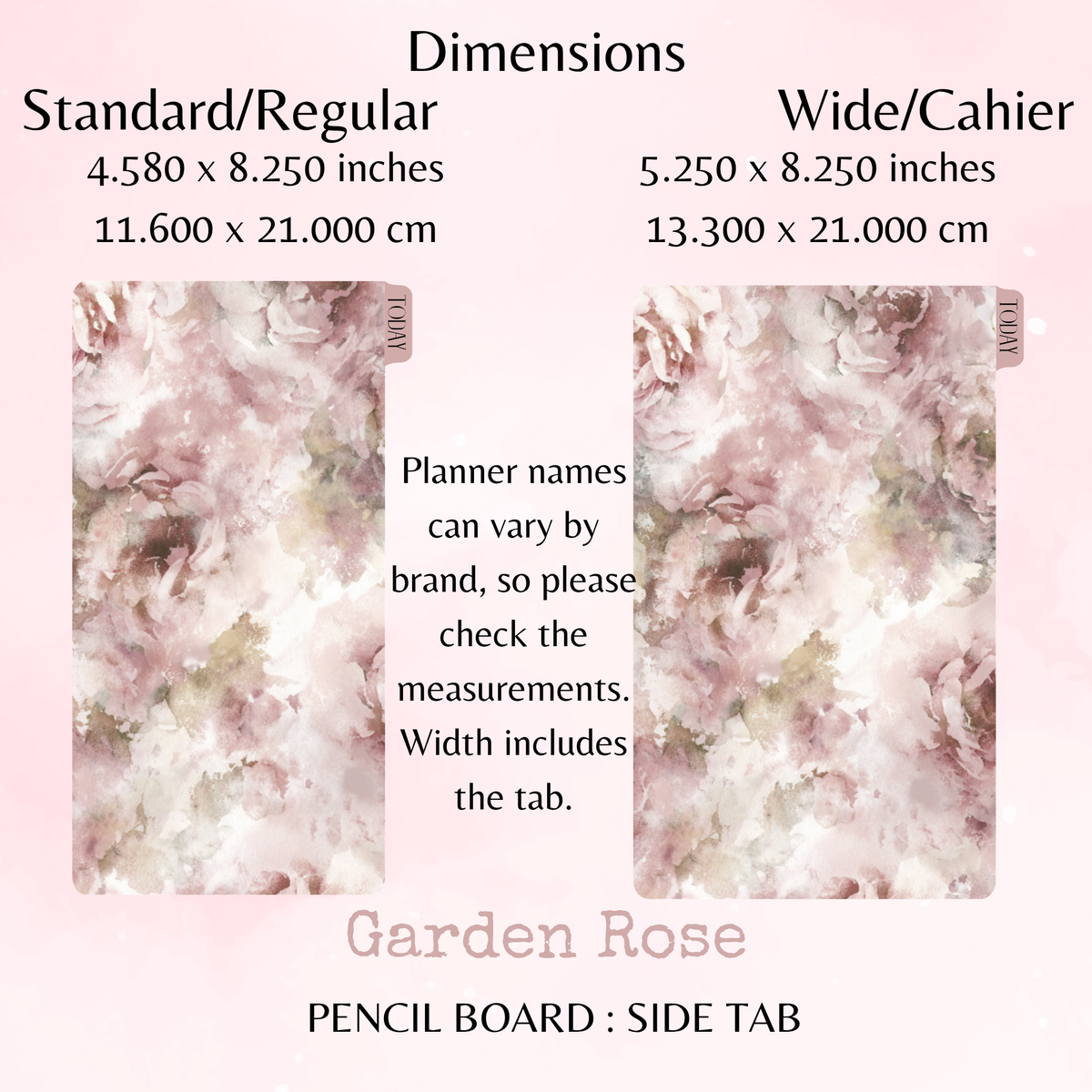 Garden Rose - Pencil Board - Side Tab - Dashboard - Stationery - Planning Accessory - Watercolour