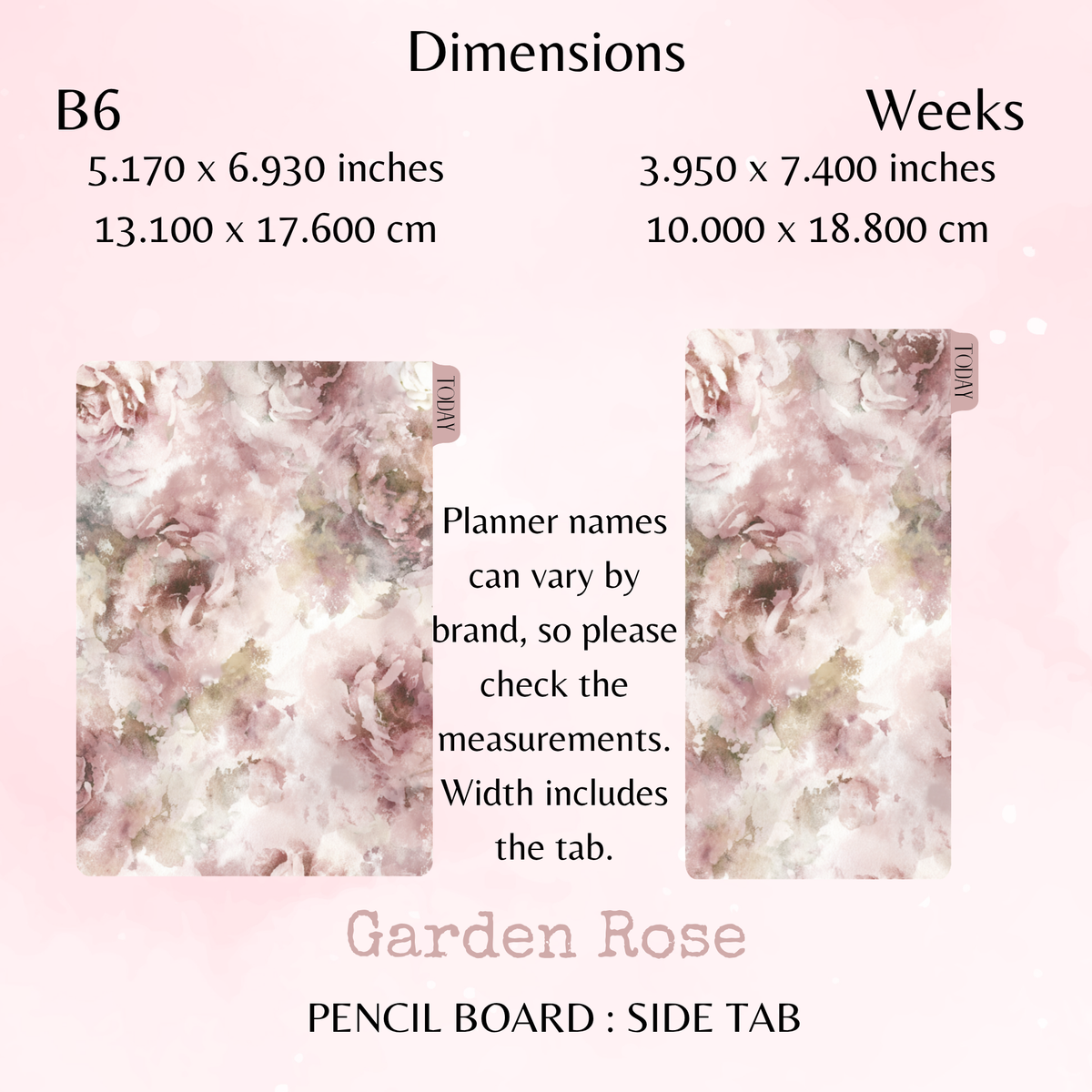 Garden Rose - Pencil Board - Side Tab - Dashboard - Stationery - Planning Accessory - Watercolour