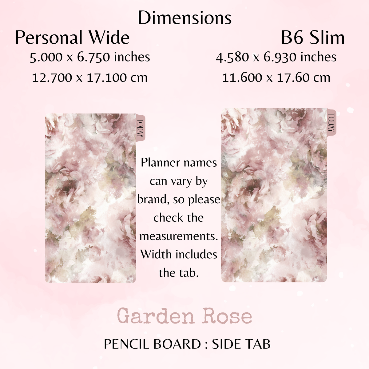 Garden Rose - Pencil Board - Side Tab - Dashboard - Stationery - Planning Accessory - Watercolour