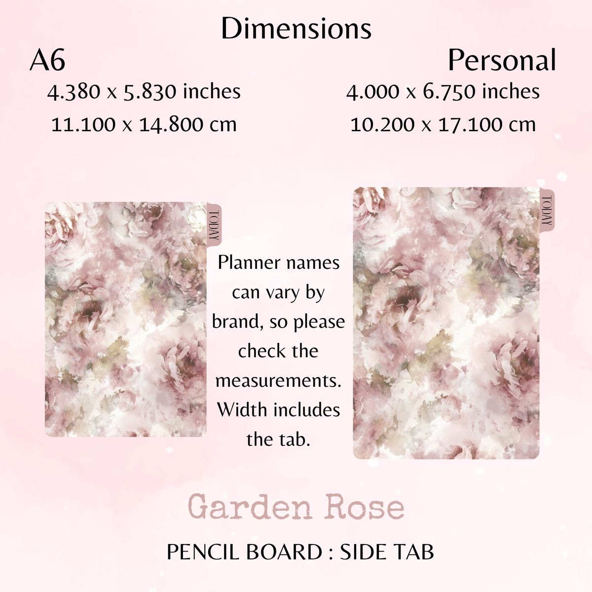 Garden Rose - Pencil Board - Side Tab - Dashboard - Stationery - Planning Accessory - Watercolour