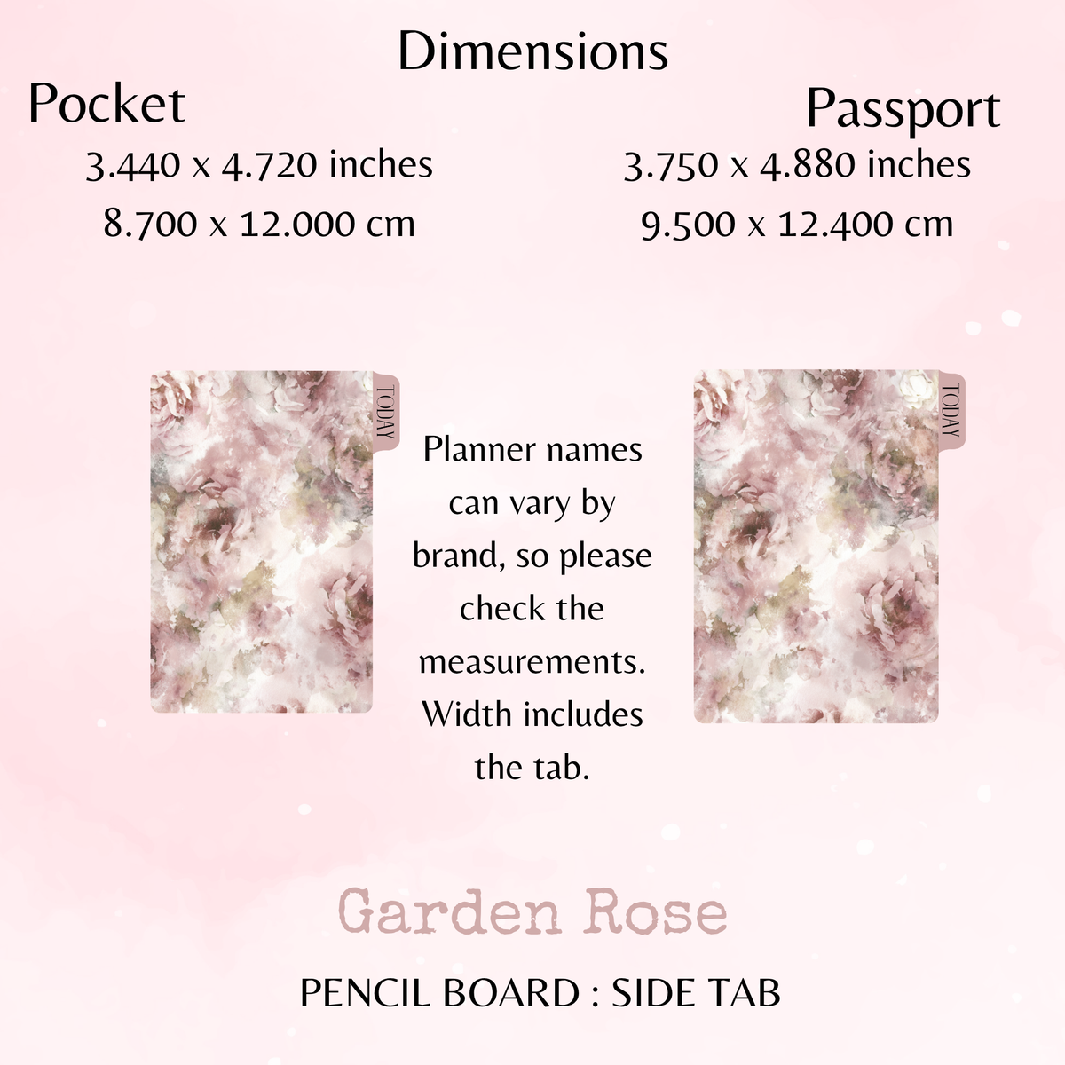 Garden Rose - Pencil Board - Side Tab - Dashboard - Stationery - Planning Accessory - Watercolour