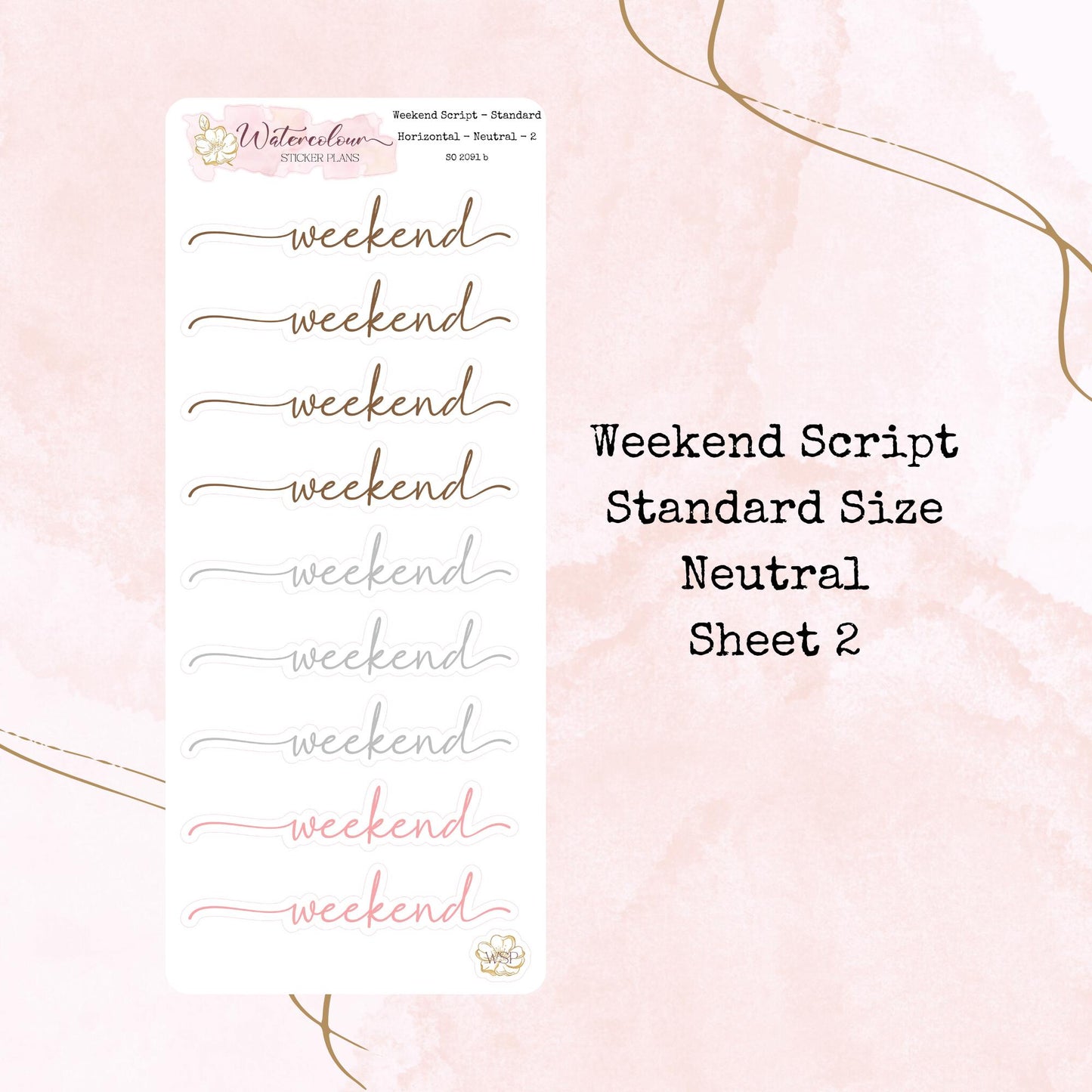 Weekend Scripts - Standard Size - Planner and Journal Stickers - Stationery - Watercolour