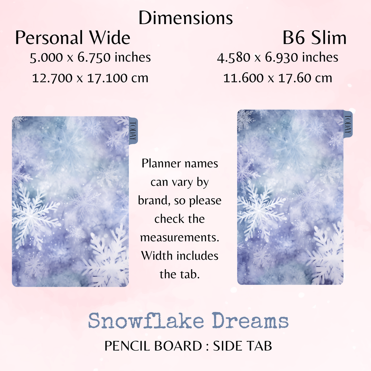 Snowflake Dreams - Pencil Board - Side Tab - Dashboard - Stationery - Planning Accessory - Watercolour