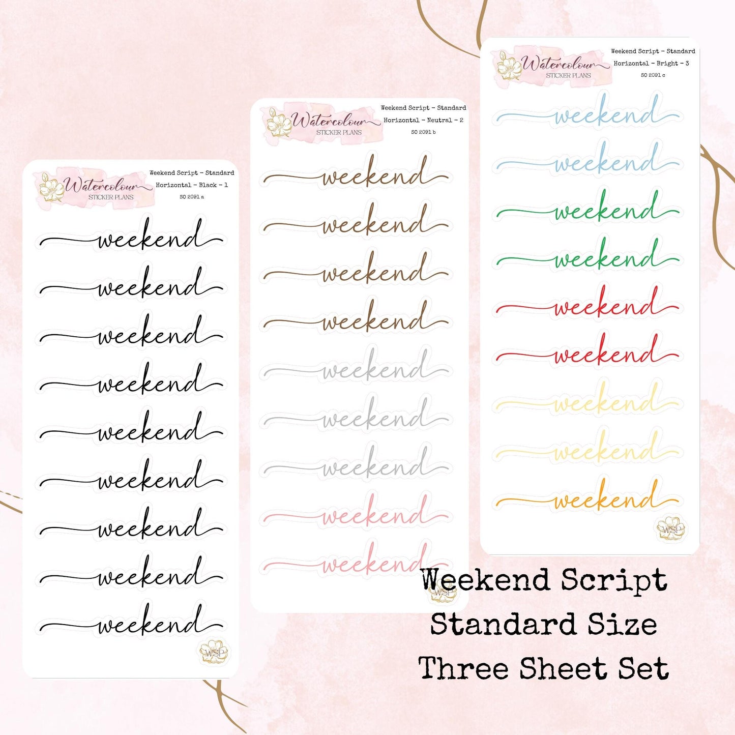 Weekend Scripts - Standard Size - Planner and Journal Stickers - Stationery - Watercolour