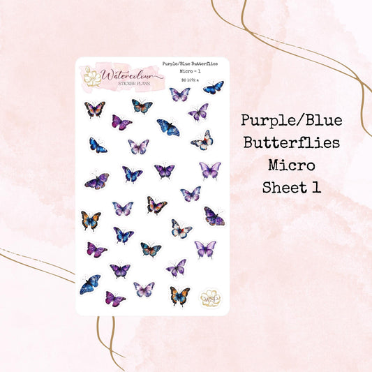 Purple and Blue Butterflies - Various Sizes - Planner and Journal Stickers - Stationery - Watercolour