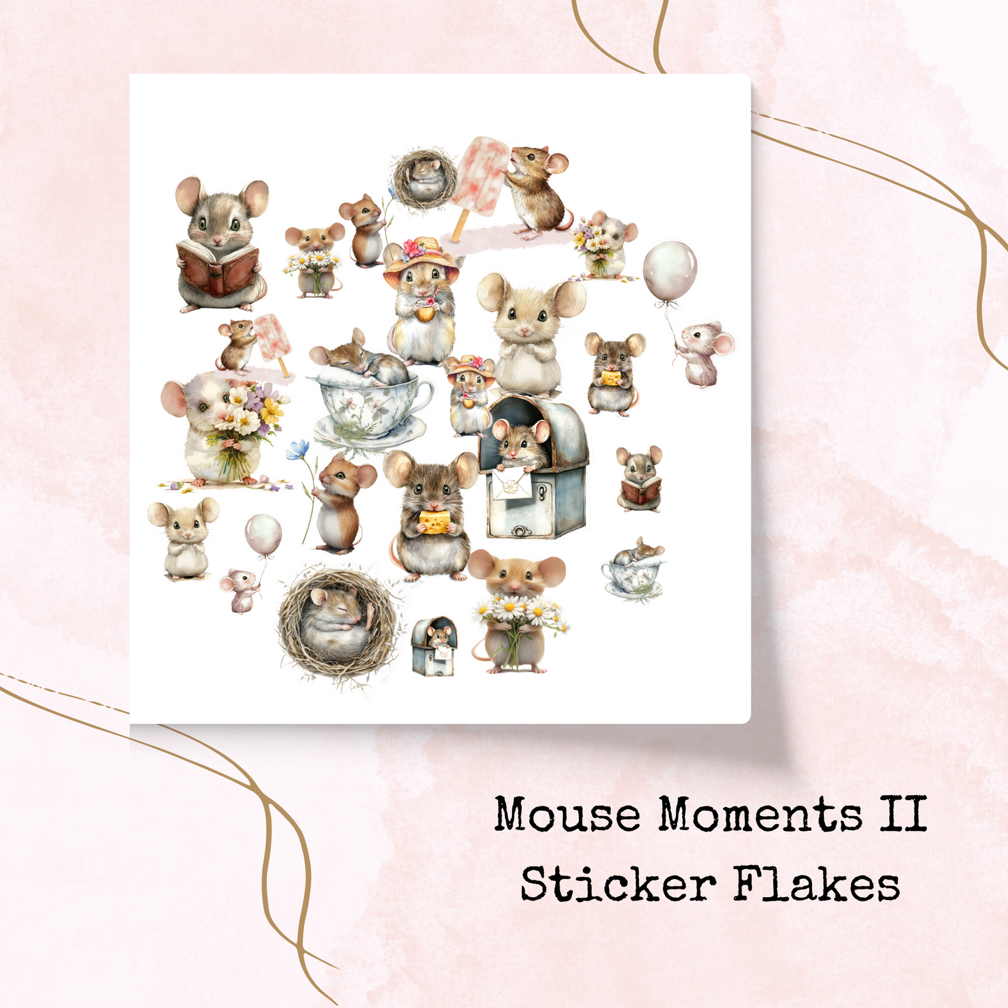 Mouse Moments II - Sticker Flakes - Planner and Journal Stickers - Stationery - Watercolour