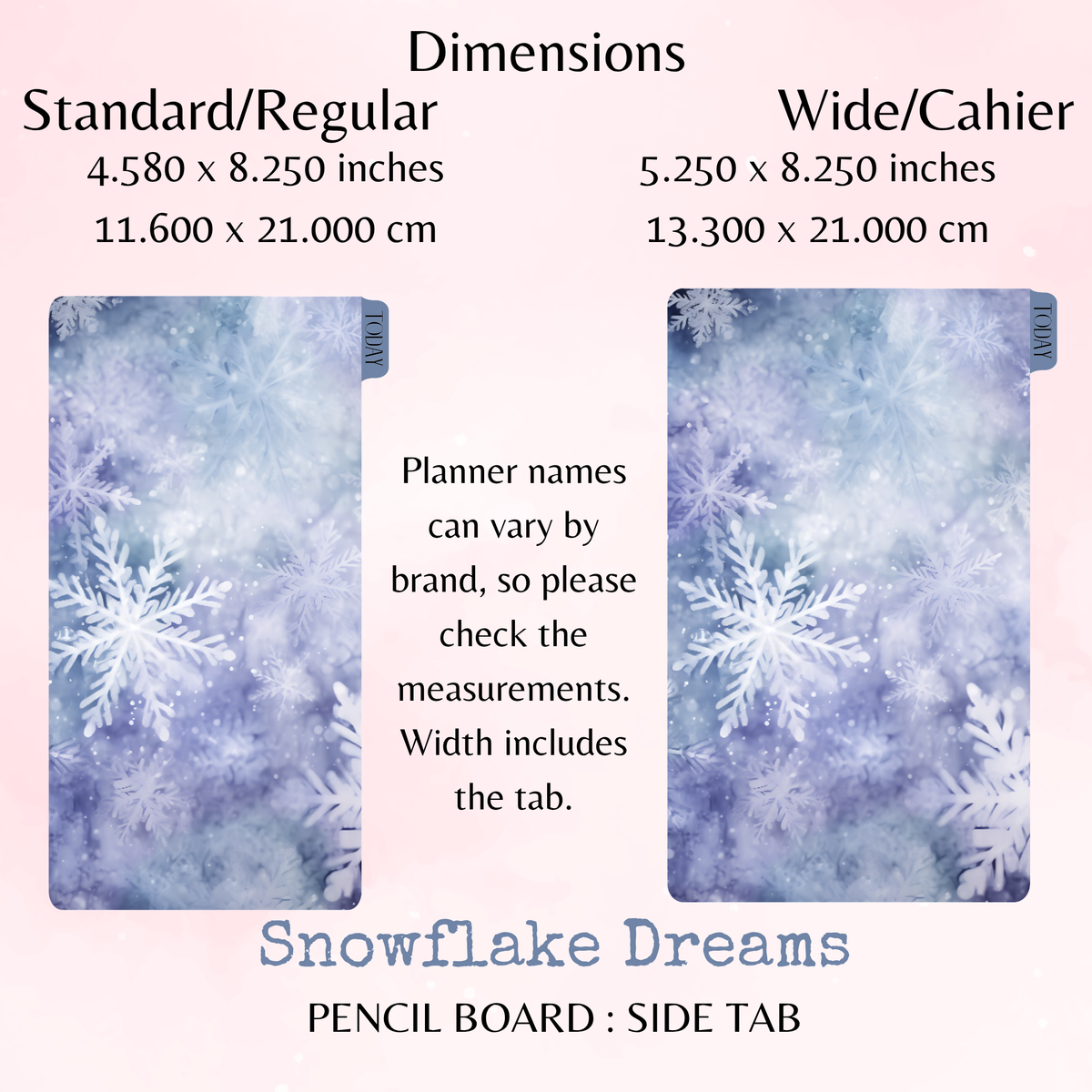Snowflake Dreams - Pencil Board - Side Tab - Dashboard - Stationery - Planning Accessory - Watercolour
