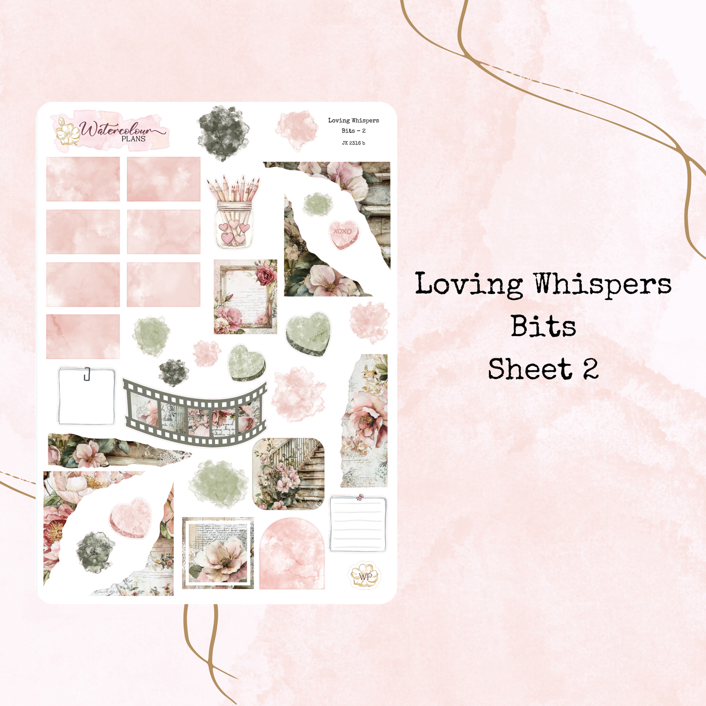 Loving Whispers - Journal Trio - Planner Stickers - Stationery - Watercolour