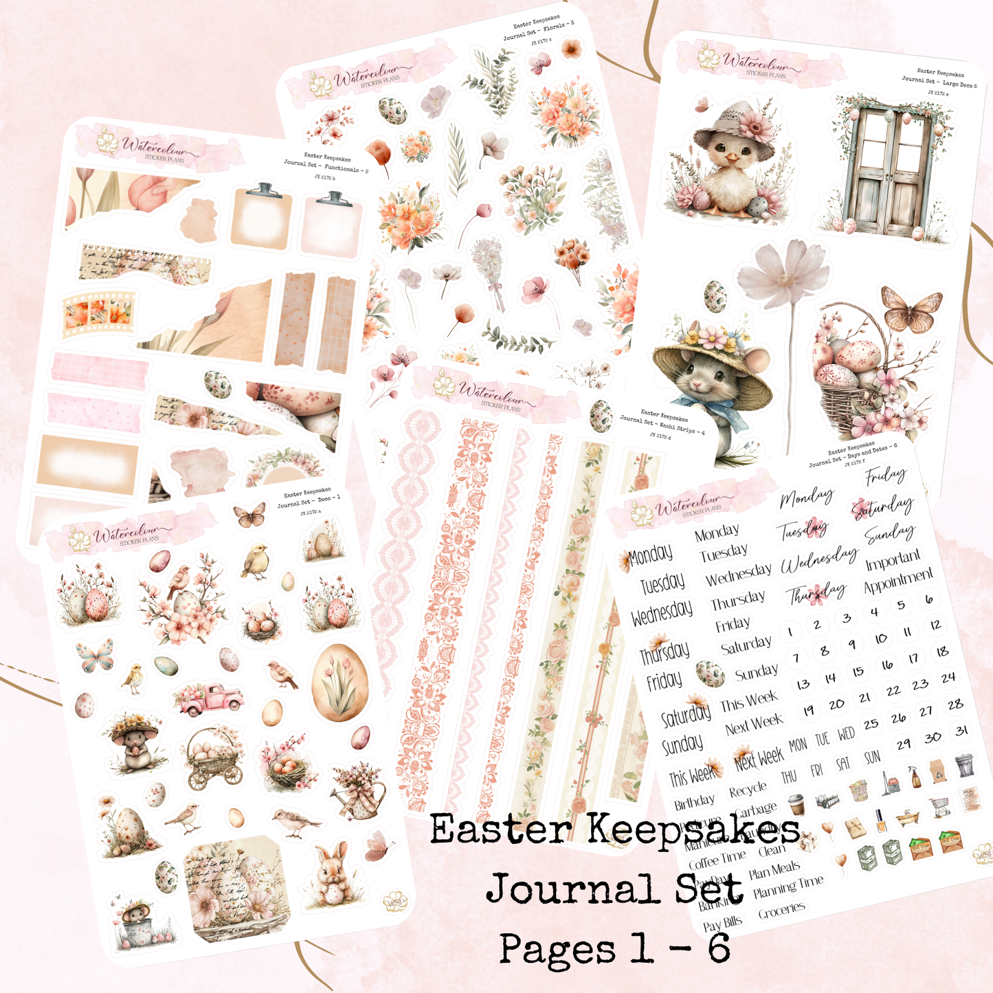 Easter Keepsakes - Journal Set - Planner and Journal Stickers - Stationery - Watercolour