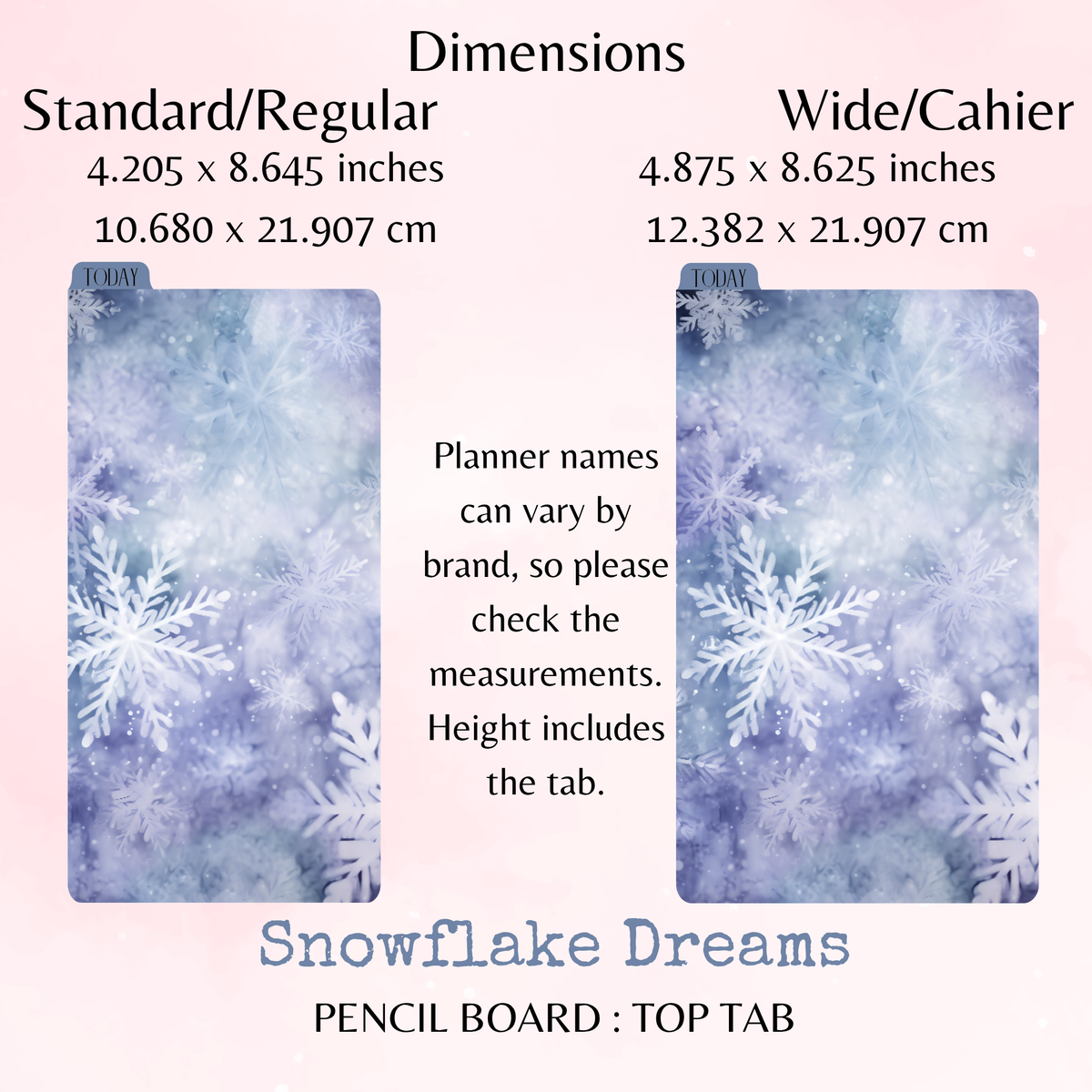 Snowflake Dreams - Pencil Board - Top Tab - Dashboard - Stationery - Planning Accessory - Watercolour