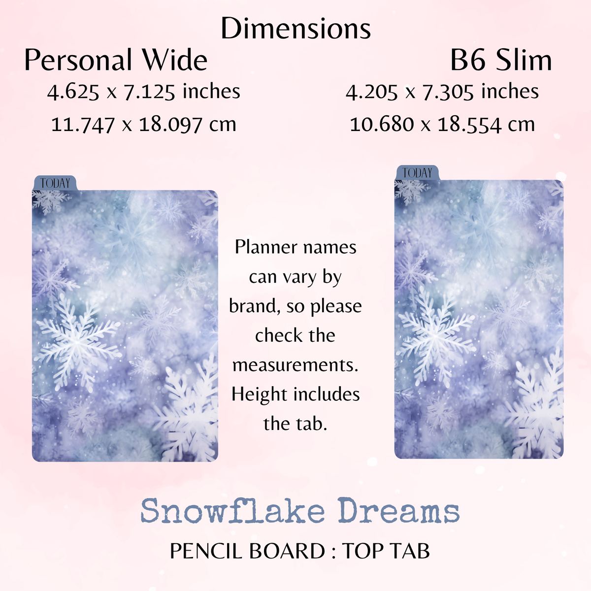 Snowflake Dreams - Pencil Board - Top Tab - Dashboard - Stationery - Planning Accessory - Watercolour