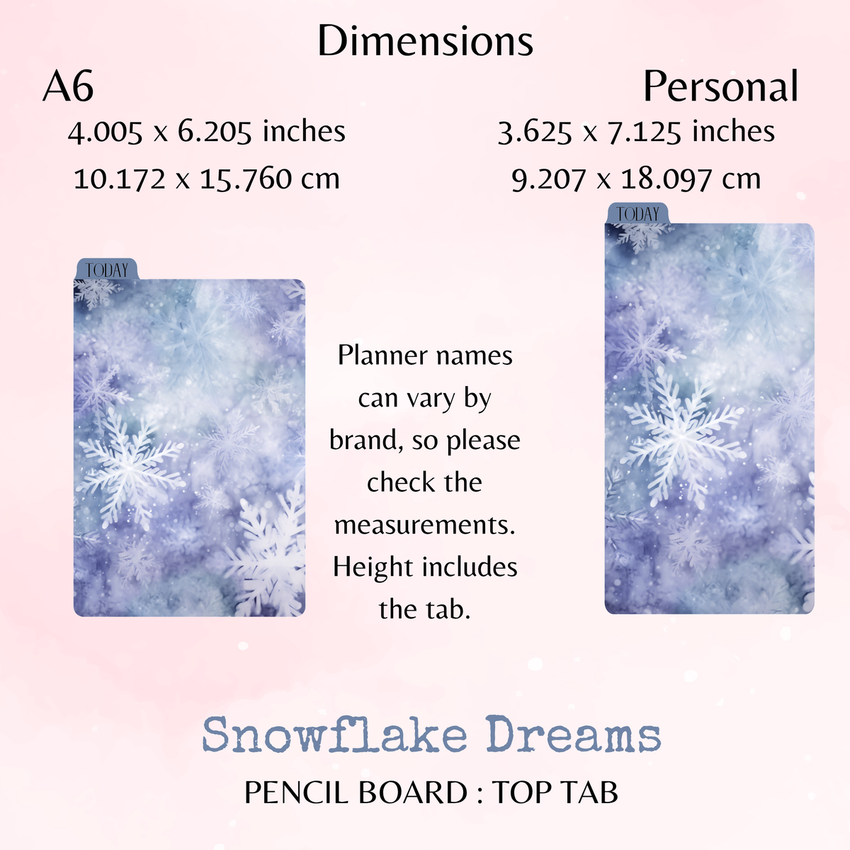 Snowflake Dreams - Pencil Board - Top Tab - Dashboard - Stationery - Planning Accessory - Watercolour