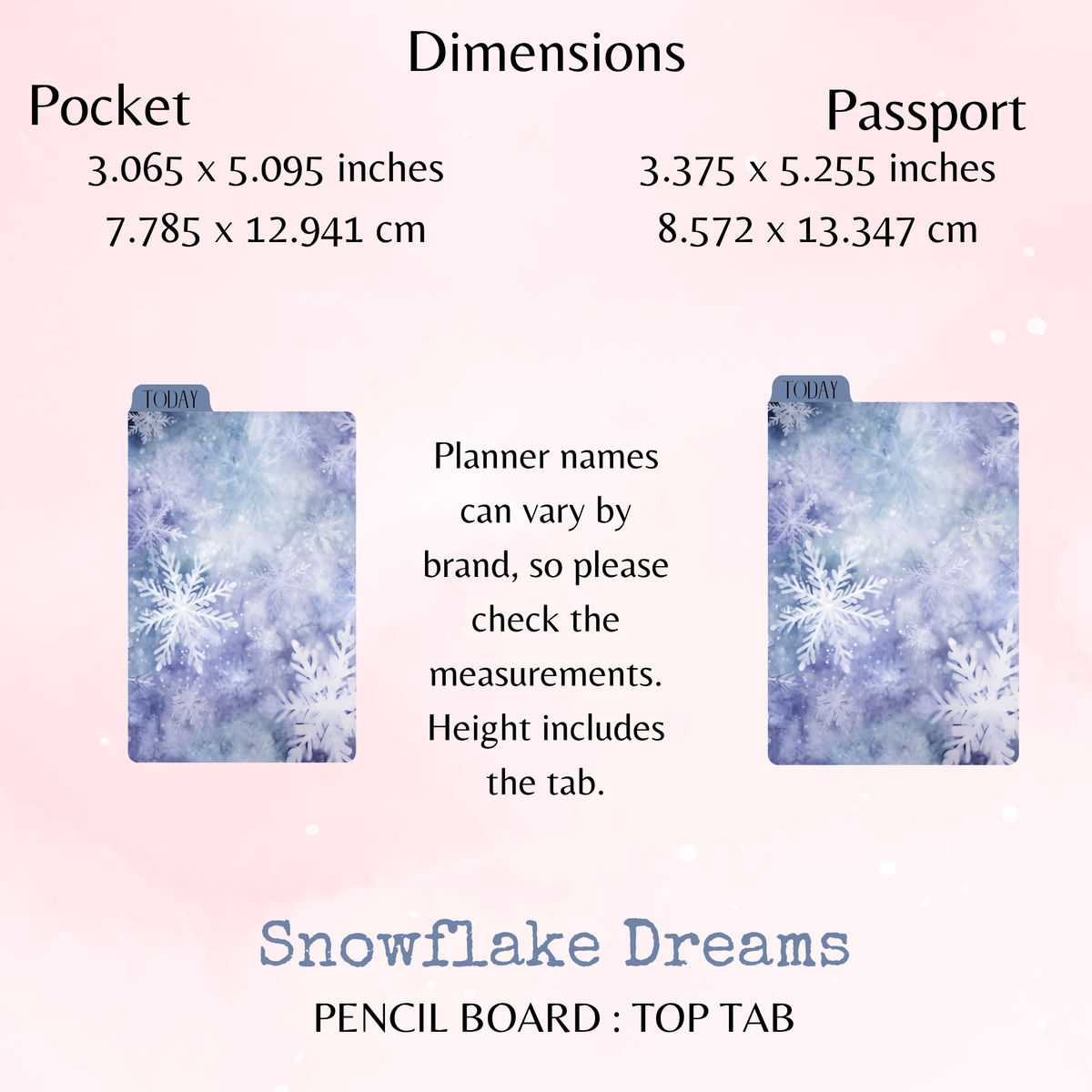 Snowflake Dreams - Pencil Board - Top Tab - Dashboard - Stationery - Planning Accessory - Watercolour