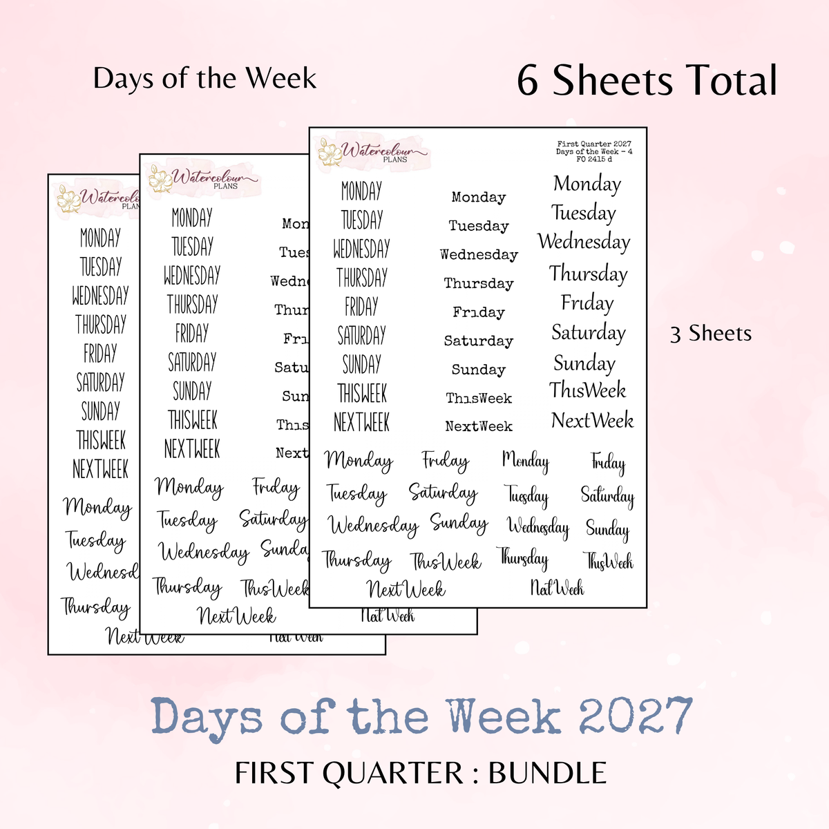 First Quarter Bundle - 2027 - Script Stickers - Days Weeks Months - Stationery
