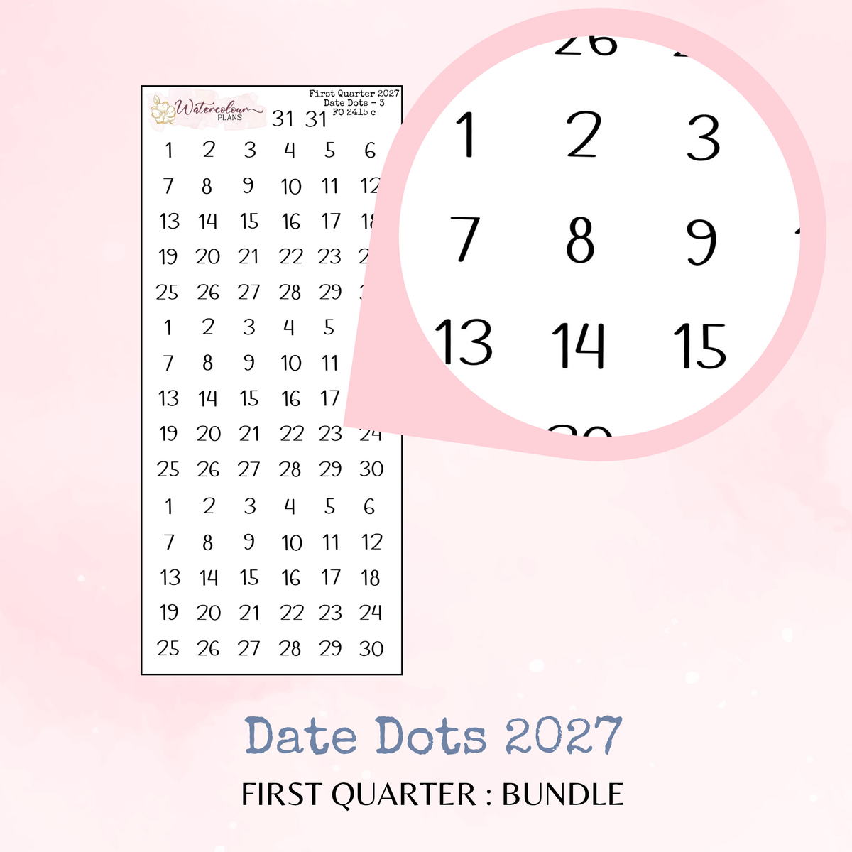 First Quarter Bundle - 2027 - Script Stickers - Days Weeks Months - Stationery