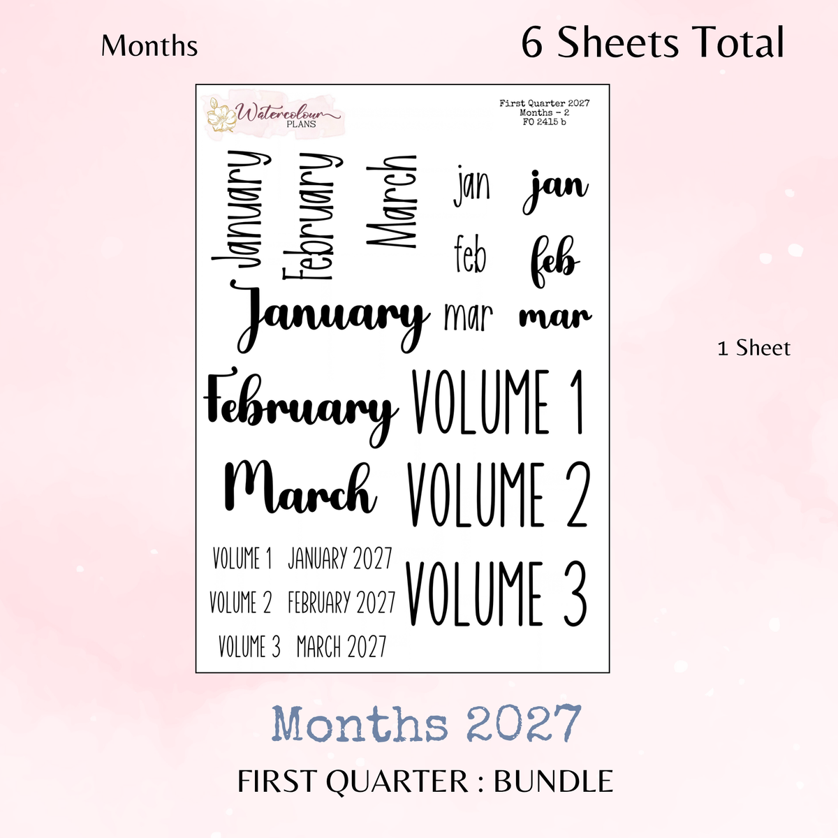 First Quarter Bundle - 2027 - Script Stickers - Days Weeks Months - Stationery